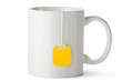 White ceramic mug with teabag label
