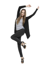 Full Body Casual Woman Looking Happy With Her Arms Up