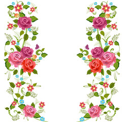 Fototapete - Foliate border with roses blossom