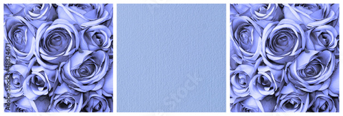 Fototapeta na wymiar card with blue roses and handmade blue paper