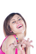 young woman makes a funny face
