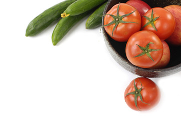 Wall Mural - Border of bowl of red tomatoes and cucumbers