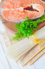 Sticker - raw rice noodles and raw salmon