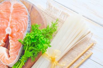 Poster - raw rice noodles and raw salmon