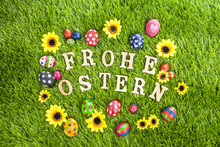 Frohe Ostern Eggs On Grass
