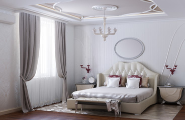 Luxurious bedroom with bedside bench