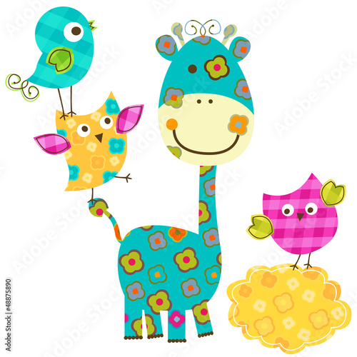 Fototapeta na wymiar happy birds & giraffe