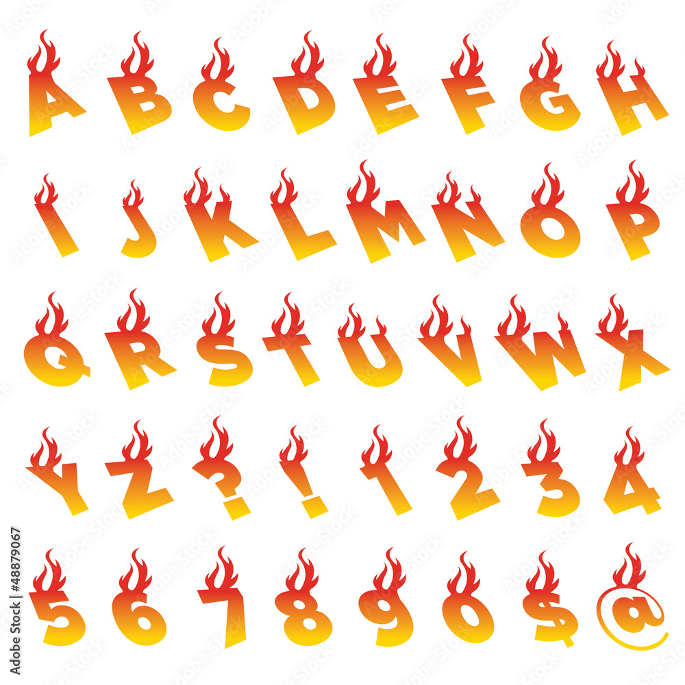 Fire Alphabet and Numbers Stock Vector | Adobe Stock