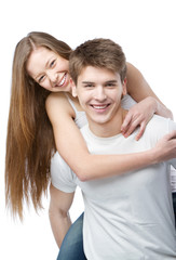 Young couple in white t-shirts