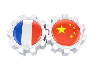 Canvas Print - French and chinese flags on a gears.