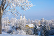 Cold winter. Frosted town in Lithuania. Zemaiciu Kalvarija