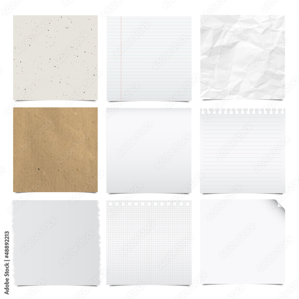 Collection of note papers background. - obrazy, fototapety, plakaty 
