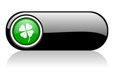 Poster - four-leaf clover black and green web icon on white background