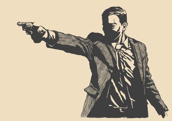 Wall Mural - man with revolver pistol