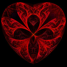 Red Heart Fractal On Black Background. Computer Generated Graphi