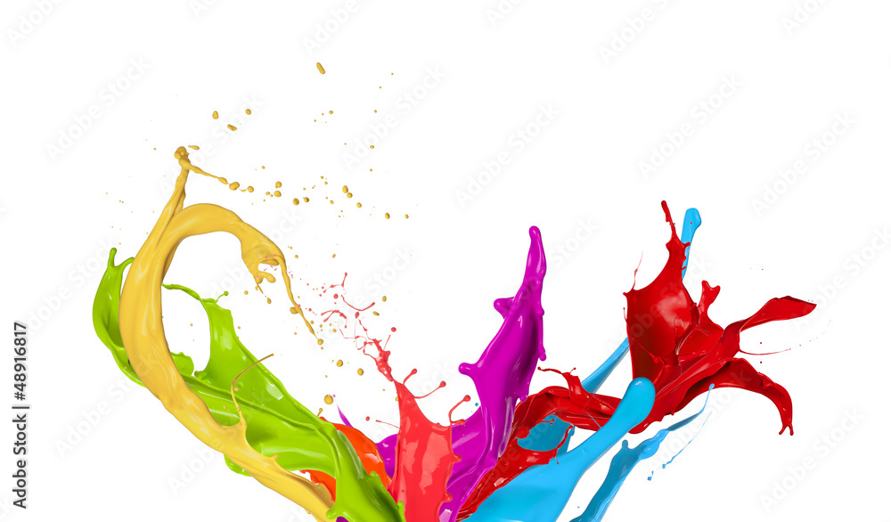  Colored paint splashes isolated on white background - obrazy, fototapety, plakaty 