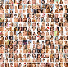A Large Collage Of Many Different Happy Female Portraits