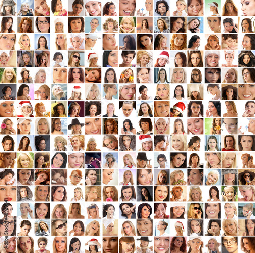 Fotografija  A large collage of many different happy female portraits