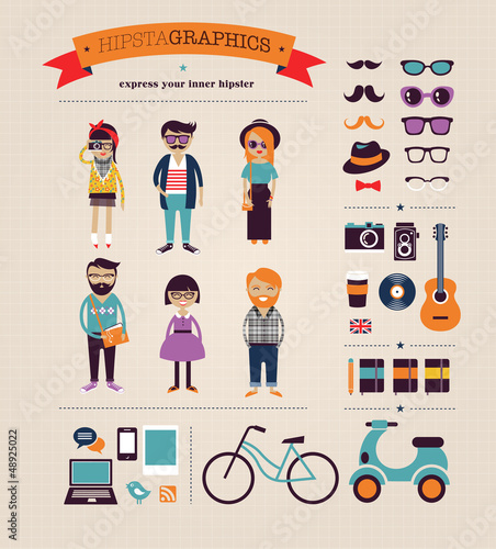 Naklejka na szybę Hipster info graphic concept background with icons