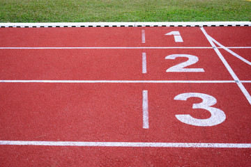 Running Track numbers one two three in stadium