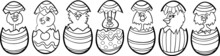 Chickens In Easter Eggs Cartoon For Coloring