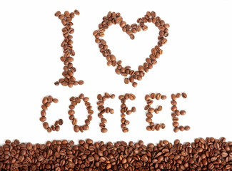 Wall Mural - I love coffee - beans text on white