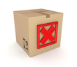 Red cross mark on carton box.