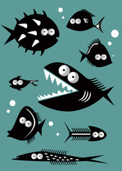 Wall Mural - set of funny fishes