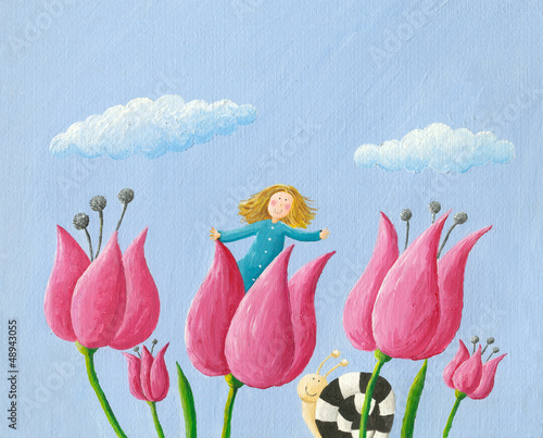 Foto-Flächenvorhang ohne Schienensystem - Little girl Thumbelina girl in the tulip (von andreapetrlik)