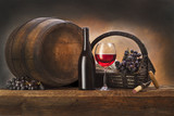 Fototapeta  - still life with red wine and old barrel