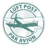 Fototapeta Kosmos - Stamp with plane and the text luft post, par avion, vector