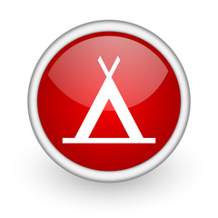 Poster - camping red circle web icon on white background