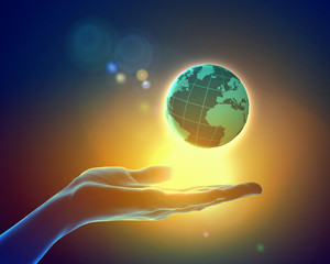 Wall Mural - image of earth planet on hand