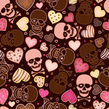 Seamless Pattern With Skull And  Heart