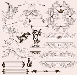Wall Mural - Set of calligraphic vintage design elements and page decorations