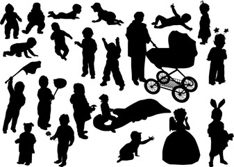 Wall Mural - set of isolated child silhouettes