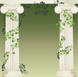 Two Ionic columns entwined with ivy