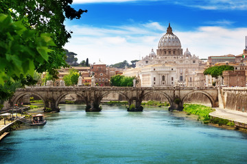 Poster - view on Tiber and St Peter Basilica in Vatican