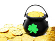 St Patrick's Day Pot of Gold among pile of coins