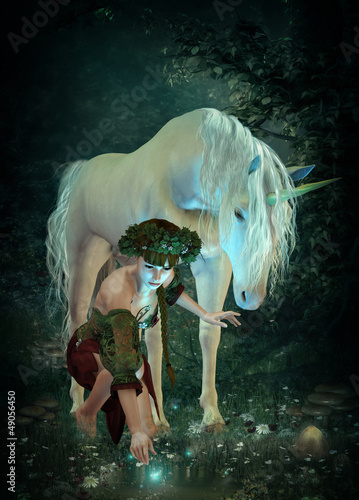 kobieta-elf-z-bialym-koniem-nad-stawem