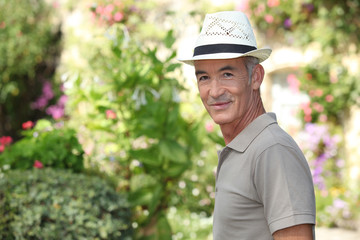 mature gentleman in garden