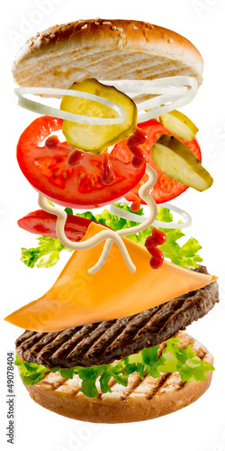 Naklejka samoprzylepna Hamburger - latające składniki hamburgera