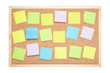 Cork board with blank notes on white with clipping path
