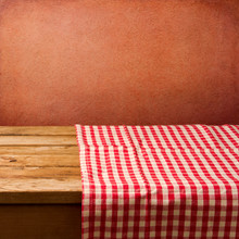 Retro Background With Tablecloth And Red Wall