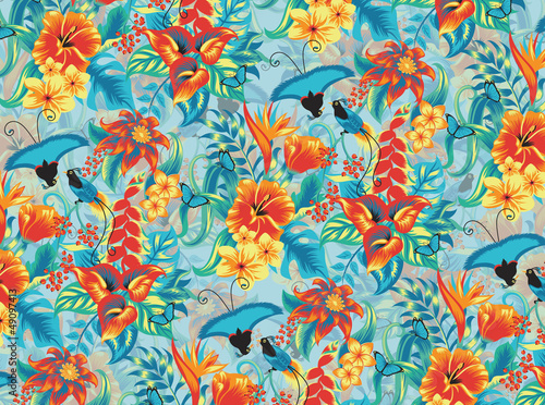 Naklejka - mata magnetyczna na lodówkę Seamless tropical pattern with birds.