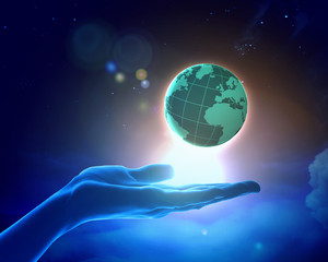 Wall Mural - image of earth planet on hand