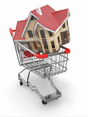 Wall Mural - Property market. House in shopping cart