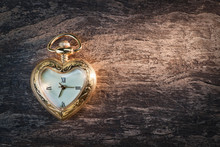 Antique Gold Pocket Watch In The Form Of Heart.