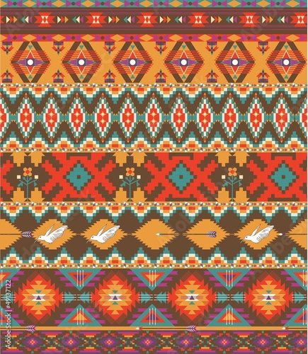 Plakat na papierze fotorealistycznym Bezszwowe kolorowy wzór aztec