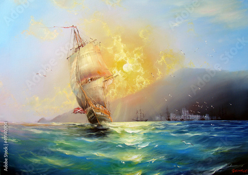 Obraz na płótnie canvas czteroczęściowy "tetraptyk" Port morski